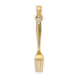10k Yellow Gold 3-D and Polished Table Fork Necklace Charm Pendant